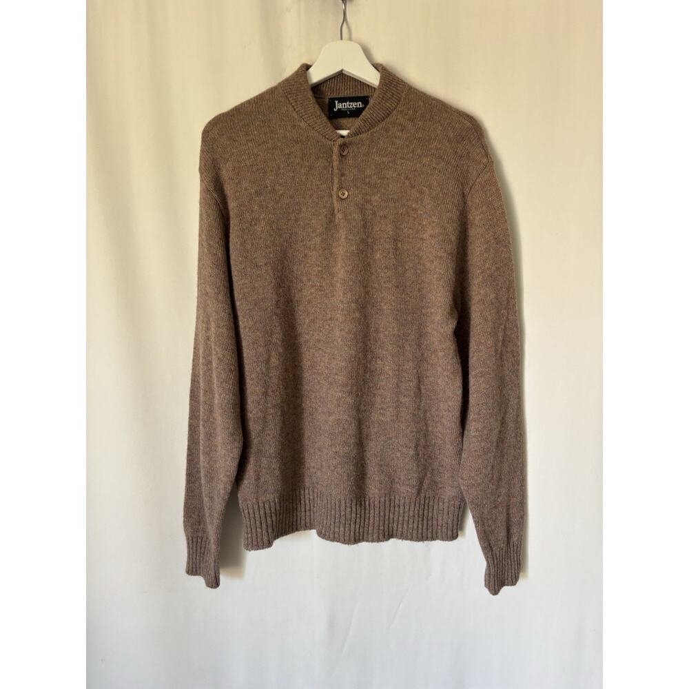 Vtg Jantzen Sweater Mens Large USA Beige Brown Buttons Wool
